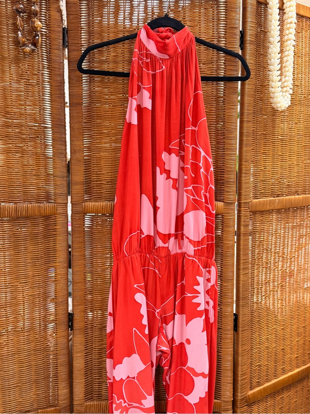 Halter-Neck Floral Print Jumpsuit in Red & Pink